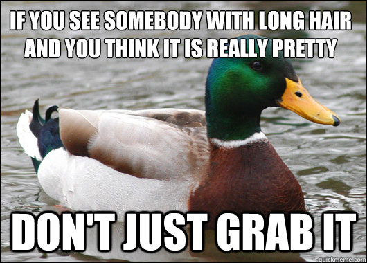 If you see somebody with long hair
and you think it is really pretty Don't just grab it  Actual Advice Mallard