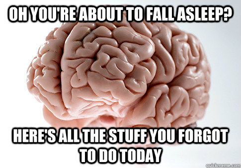 Oh you're about to fall asleep? here's all the stuff you forgot to do today  Scumbag Brain