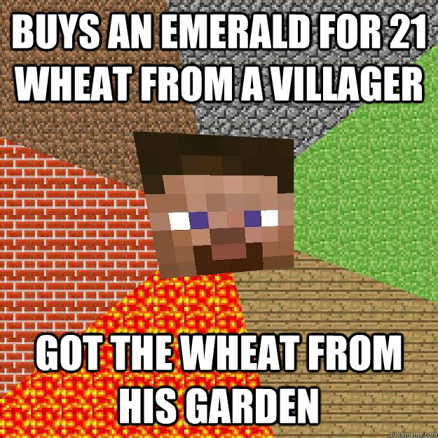 Buys an emerald for 21 wheat from a villager Got the wheat from his garden - Buys an emerald for 21 wheat from a villager Got the wheat from his garden  Minecraft