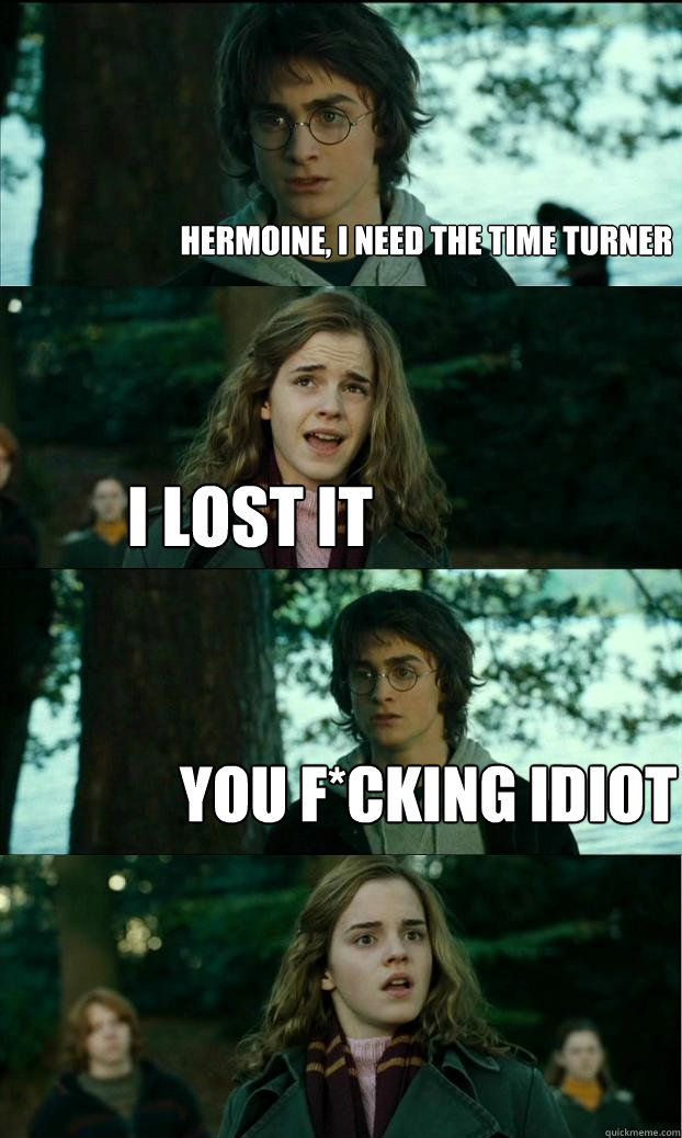 hermoine, i need the time turner I lost it You f*cking Idiot  Horny Harry