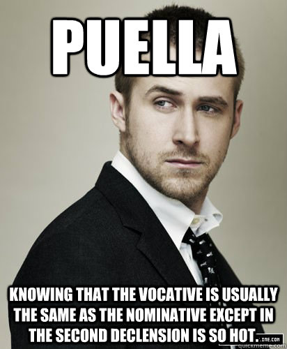 Puella Knowing that the vocative is usually the same as the nominative except in the second declension is so hot.  
