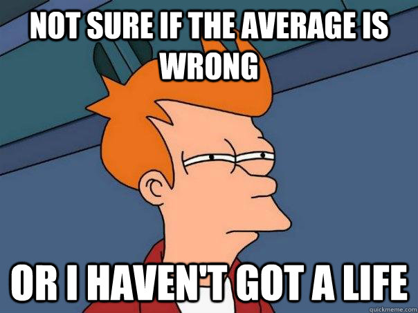 not sure if the average is wrong or i haven't got a life  Futurama Fry