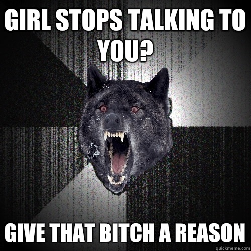 Girl stops talking to you? give that bitch a reason  Insanity Wolf