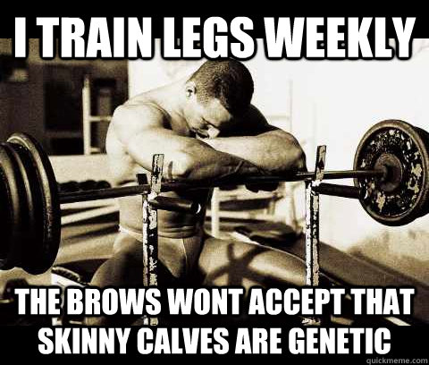 I train legs weekly The Brows wont accept that skinny calves are genetic - I train legs weekly The Brows wont accept that skinny calves are genetic  Bodybuilder Problems