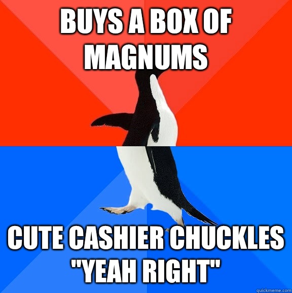 BUYS A BOX OF MAGNUMS CUTE CASHIER CHUCKLES 