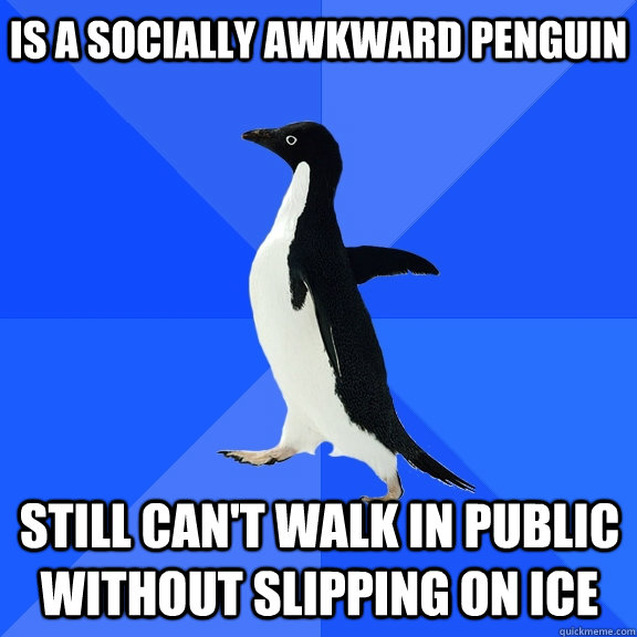Is a socially awkward penguin still can't walk in public without slipping on ice  Socially Awkward Penguin