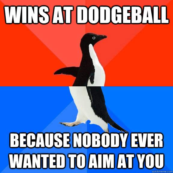 Wins at Dodgeball Because nobody ever wanted to aim at you  Socially Awesome Awkward Penguin