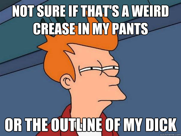 not sure if that's a weird crease in my pants Or the outline of my dick  Futurama Fry