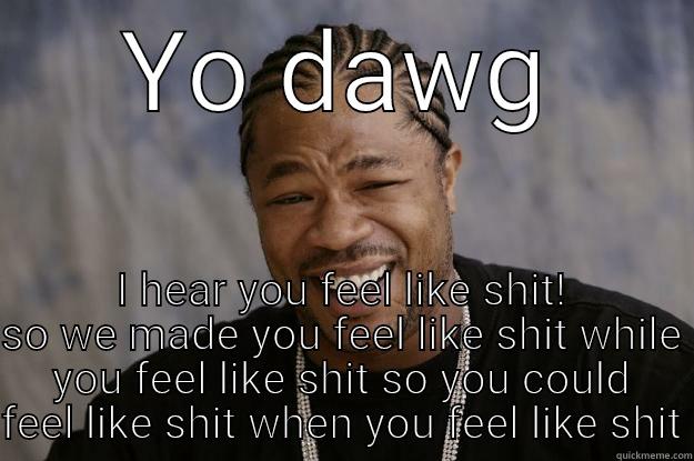 YO DAWG I HEAR YOU FEEL LIKE SHIT! SO WE MADE YOU FEEL LIKE SHIT WHILE YOU FEEL LIKE SHIT SO YOU COULD FEEL LIKE SHIT WHEN YOU FEEL LIKE SHIT Xzibit meme