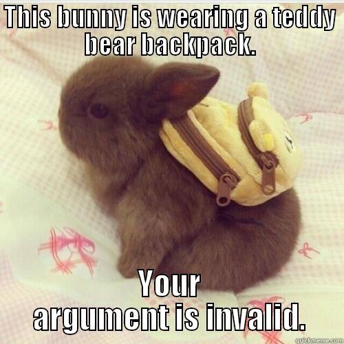 CUTENESS OVERLOAD - THIS BUNNY IS WEARING A TEDDY BEAR BACKPACK. YOUR ARGUMENT IS INVALID. Misc