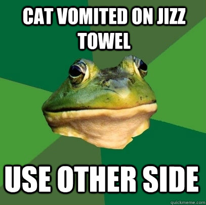 cat vomited on jizz towel use other side  Foul Bachelor Frog