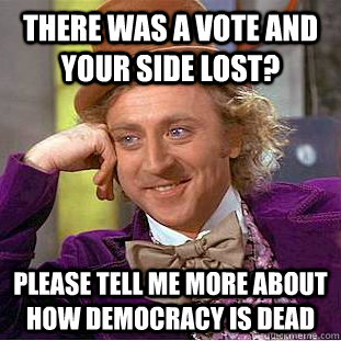 There was a vote and your side lost? please tell me more about how democracy is dead  Condescending Wonka