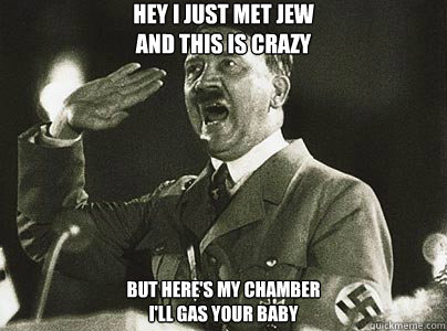 Hey I just met Jew
And this is crazy But here's my chamber
I'll gas your baby  