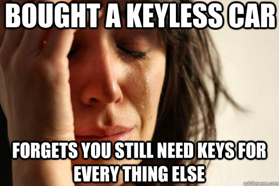 bought a keyless car forgets you still need keys for every thing else  First World Problems