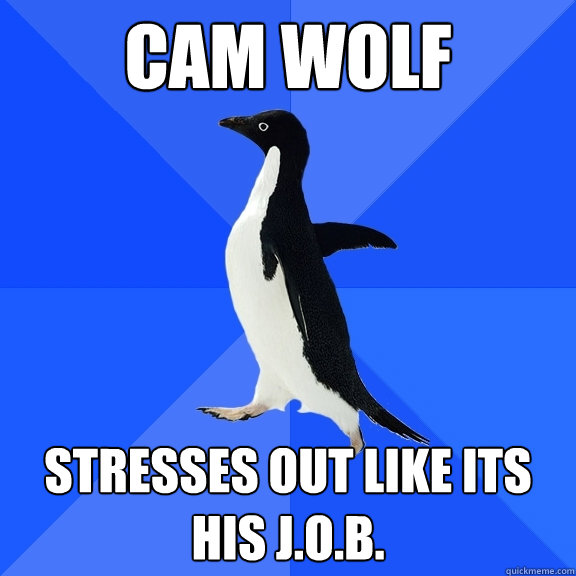 cam wolf stresses out like its his J.O.B.  Socially Awkward Penguin