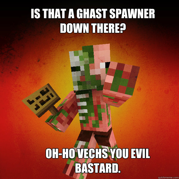 Is that a Ghast spawner down there? Oh-ho Vechs you evil bastard.  Zombie Pigman Zisteau