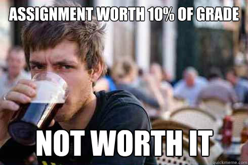 assignment worth 10% of grade not worth it  Lazy College Senior