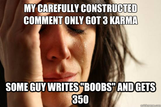 My carefully constructed comment only got 3 karma some guy writes 