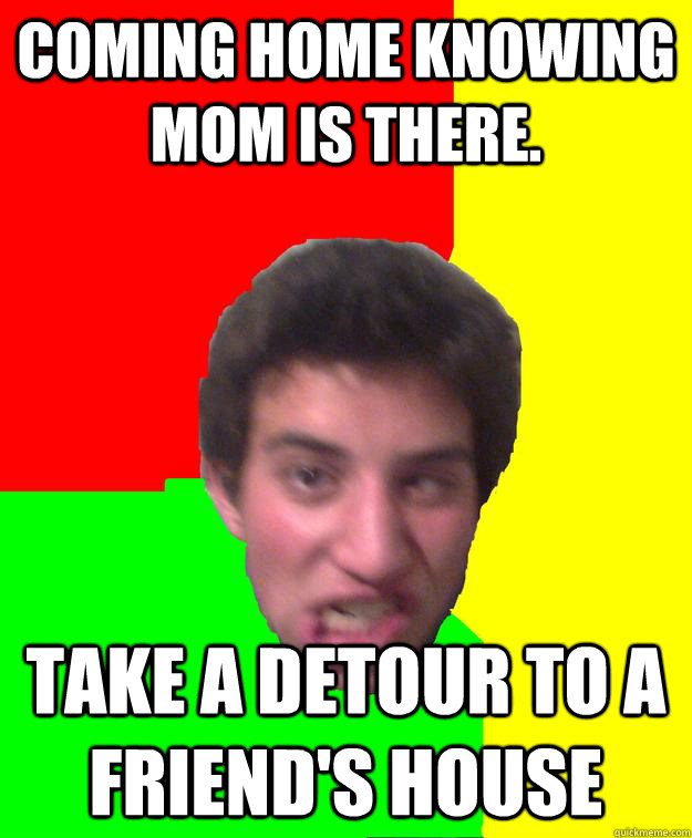 Coming home Knowing mom is there. Take a detour to a friend's house  Super stoned guy