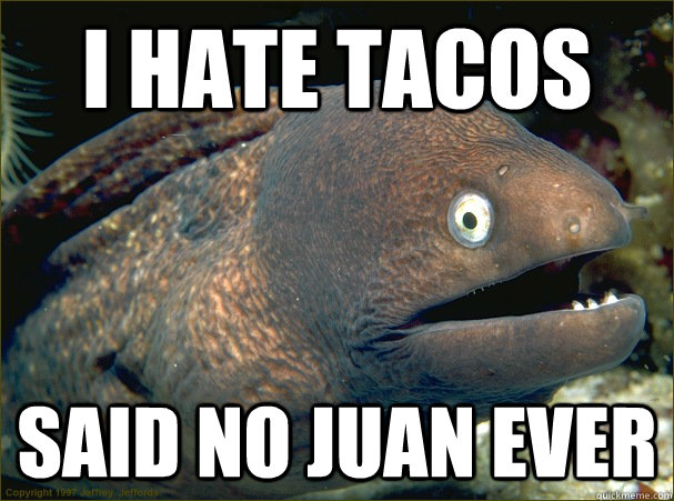 I hate tacos said no juan ever  Bad Joke Eel