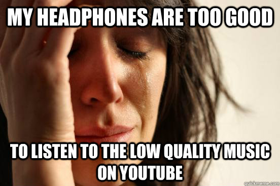 MY headphones are too good to listen to the low quality music on youtube  First World Problems
