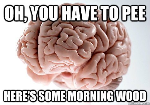 Oh, you have to pee here's some morning wood  ScumbagBrain