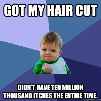 Got my hair cut didn't have ten million thousand itches the entire time.  Success Kid