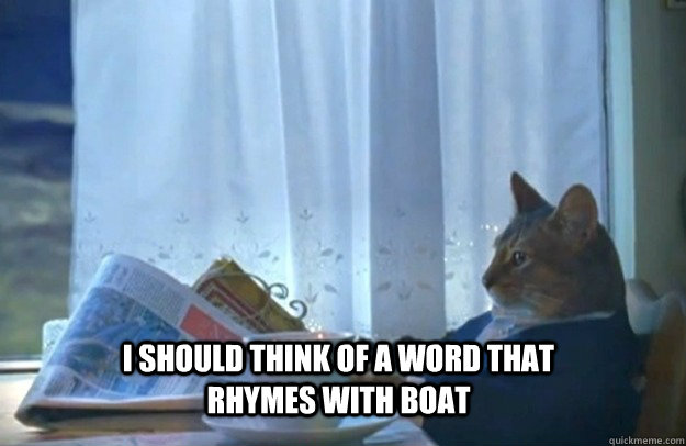 I should think of a word that rhymes with boat  Sophisticated Cat