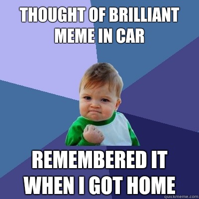 Thought of brilliant meme in car Remembered it when I got home  Success Kid