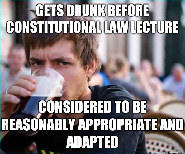 Gets drunk before constitutional law lecture Considered to be reasonably appropriate and adapted   Lazy College Senior