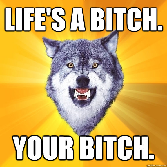 life's a bitch. your bitch.  Courage Wolf