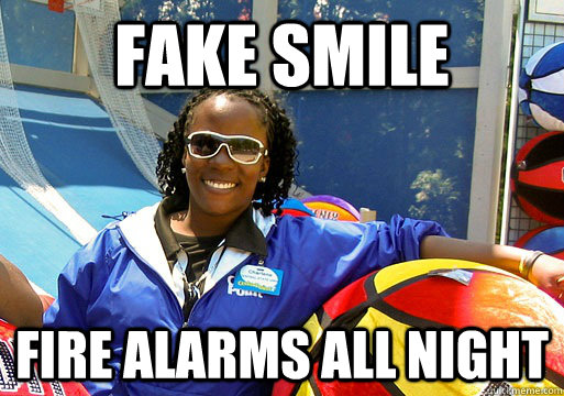 Fake Smile Fire alarms all night  Cedar Point employee