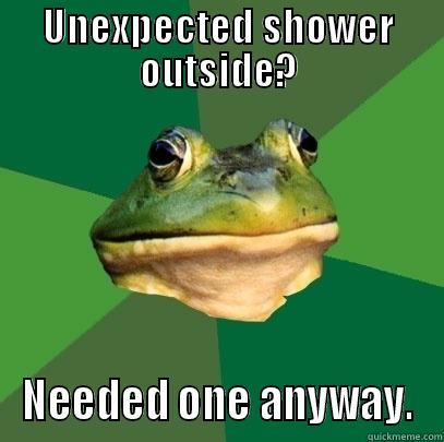 UNEXPECTED SHOWER OUTSIDE? NEEDED ONE ANYWAY. Foul Bachelor Frog