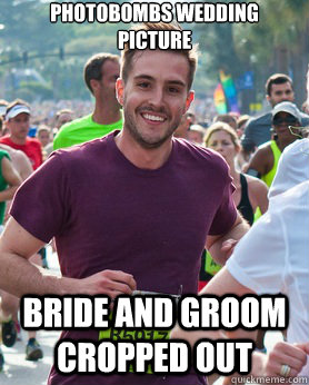 Photobombs wedding picture bride and groom cropped out  Ridiculously photogenic guy