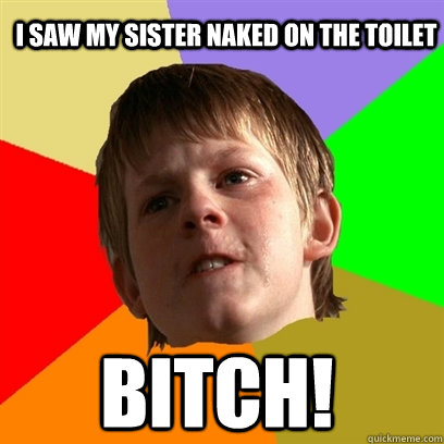 I saw my sister naked on the toilet BITCH!  Angry School Boy
