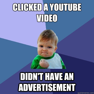 CLICKED A YOUTUBE VIDEO DIDN'T HAVE AN ADVERTISEMENT  Success Kid