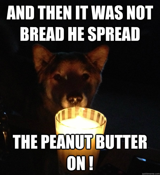 And then it was not bread he spread the peanut butter on !  Scary Story Dog