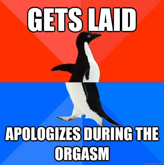 Gets Laid Apologizes during the orgasm  Socially Awesome Awkward Penguin