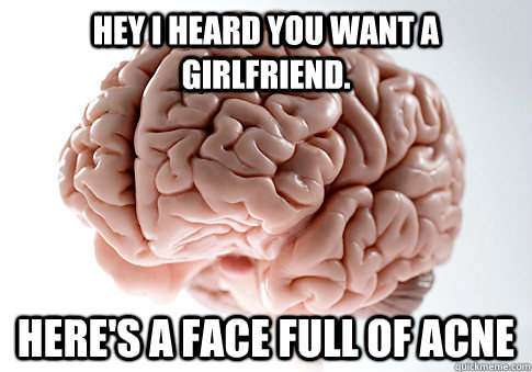 hey i heard you want a girlfriend. here's a face full of acne  Scumbag Brain