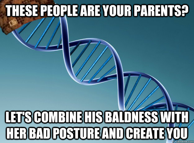 these people are your parents? let's combine his baldness with her bad posture and create you  Scumbag Genetics