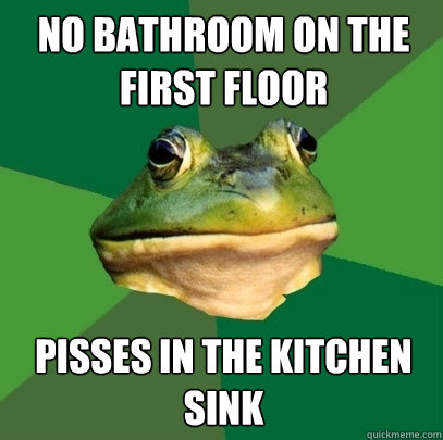 no bathroom on the first floor Pisses in the kitchen sink  Foul Bachelor Frog