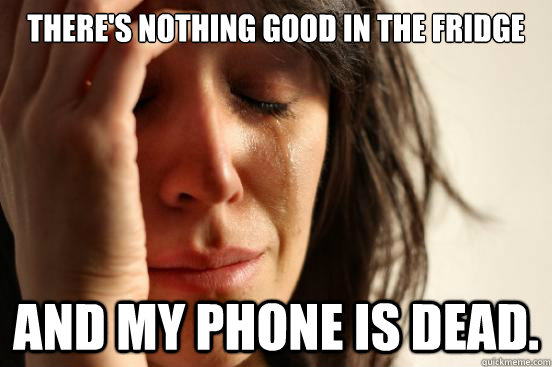 There's nothing good in the fridge And my phone is dead.  First World Problems