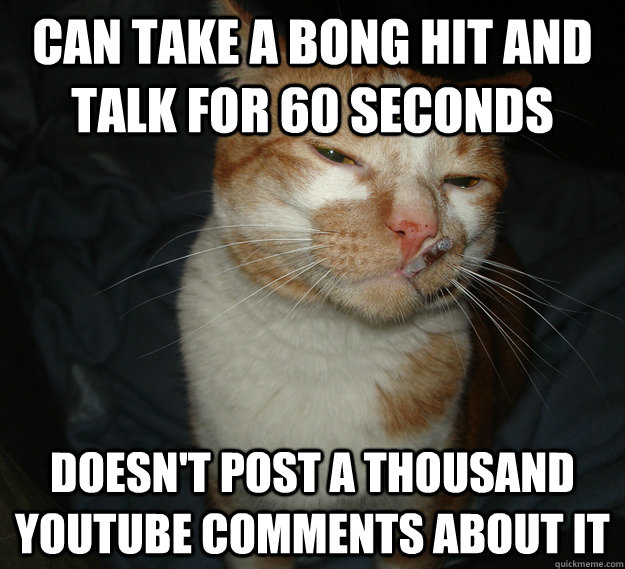 Can take a bong hit and talk for 60 seconds Doesn't post a thousand youtube comments about it  Cool Cat Craig