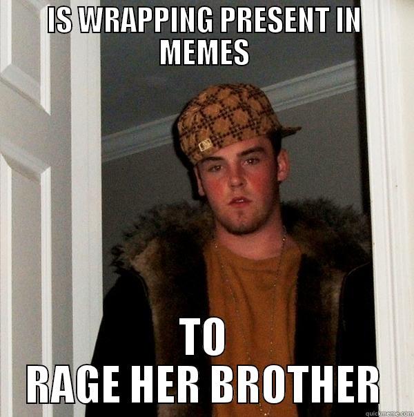 IS WRAPPING PRESENT IN MEMES TO RAGE HER BROTHER Scumbag Steve