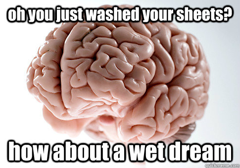 oh you just washed your sheets? how about a wet dream  Scumbag Brain