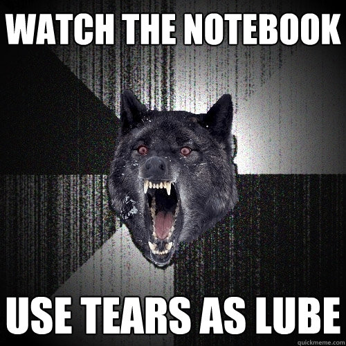 watch the notebook use tears as lube  Insanity Wolf