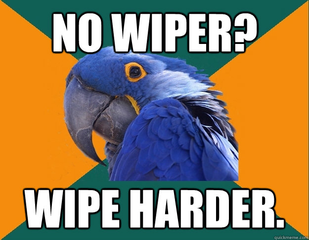 No Wiper? Wipe harder.  Paranoid Parrot