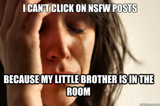 I can't click on NSFW posts Because my little brother is in the room  FirstWorldProblems