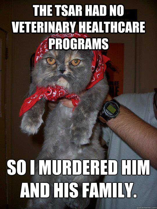 the tsar had no veterinary healthcare programs so i murdered him and his family. - the tsar had no veterinary healthcare programs so i murdered him and his family.  Soviet Cat