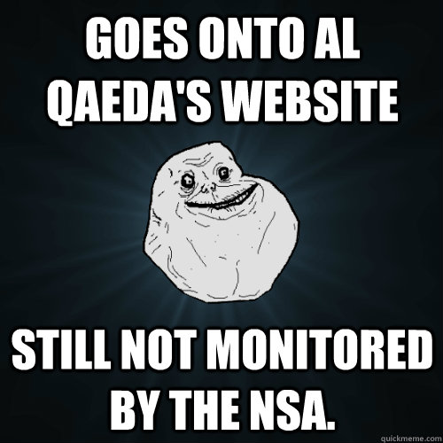 goes onto al qaeda's website Still not monitored by the Nsa.  Forever Alone